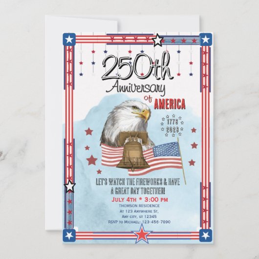 US 250th Anniversary Hand Drawn Bell Eagle 招待状 (正面)