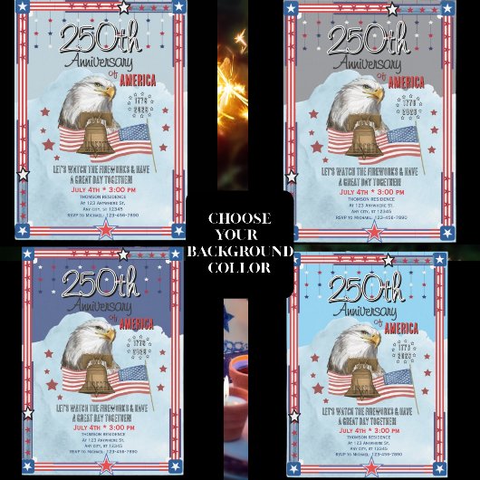 US 250th Anniversary Hand Drawn Bell Eagle 招待状