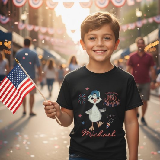 US 250th Birtday Kids Patriotic Silly Goose Boy's  Tシャツ