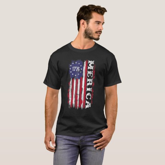 Us American Flag 1776 Merica For Independence Day  Tシャツ (正面フル)
