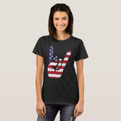 US American Flag and Patriotic Rock Sign of Hand Tシャツ (正面フル)