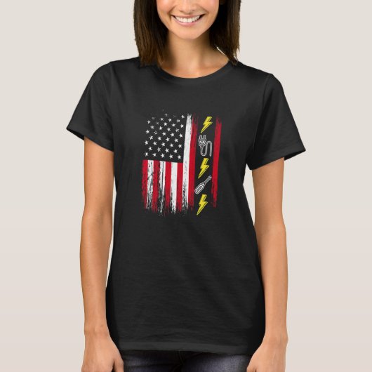 US American Flag  Electricity  Electrician Lineman Tシャツ (正面)