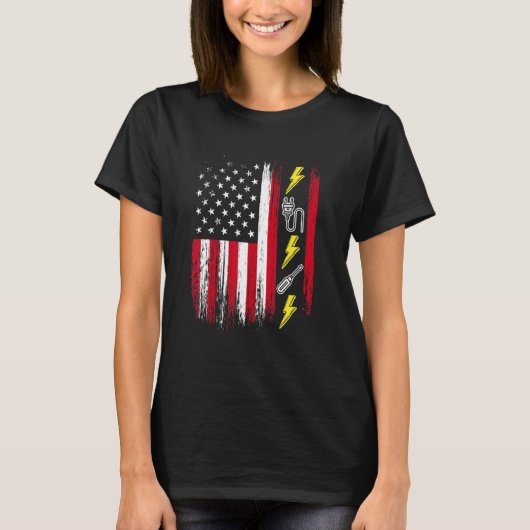 US American Flag  Electricity  Electrician Lineman Tシャツ (正面)