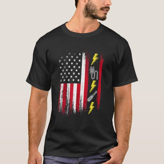 US American Flag  Electricity  Electrician Lineman Tシャツ (正面)