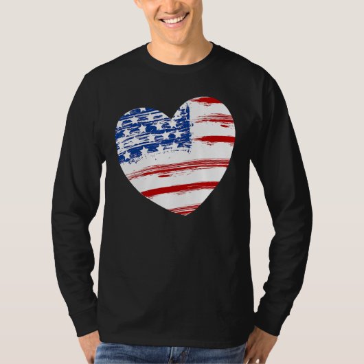 US American Flag Heart For Independence Day On 4th Tシャツ (正面)