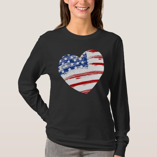 US American Flag Heart For Independence Day On 4th Tシャツ (正面)