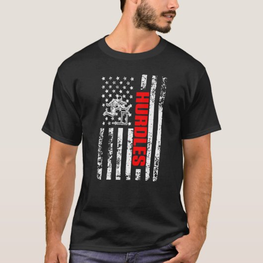 US American Flag Hurdling Sports Patriotic Hurdles Tシャツ (正面)