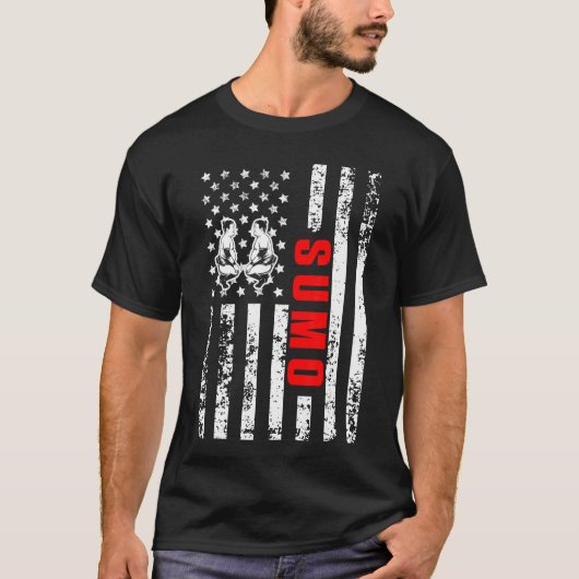 US American Flag Japanese Sports Patriotic Sumo fa Tシャツ (正面)