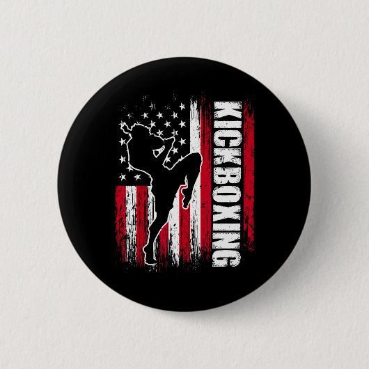 Us American Flag Kickboxing Fighter Kickboxer Mart 缶バッジ (正面)