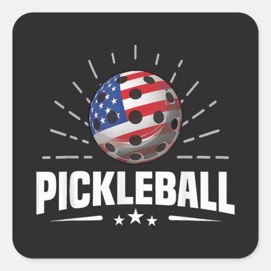 US American Flag Pickleball Player スクエアシール (正面)