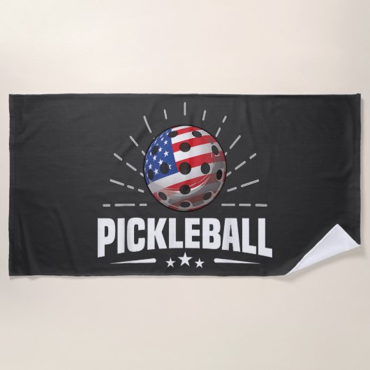 US American Flag Pickleball Player ビーチタオル (正面)