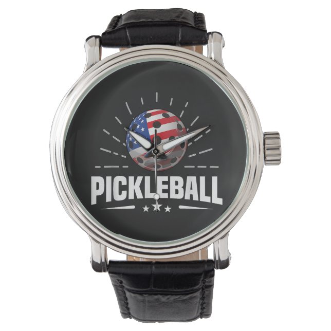 US American Flag Pickleball Player 腕時計 (正面)
