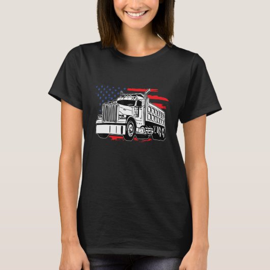 US American Flag Semi Truck Driver TEE American Fl Tシャツ (正面)