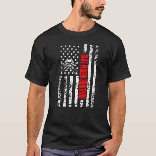 US American Flag Sports Patriotic Clay Pigeon Shoo Tシャツ (正面)