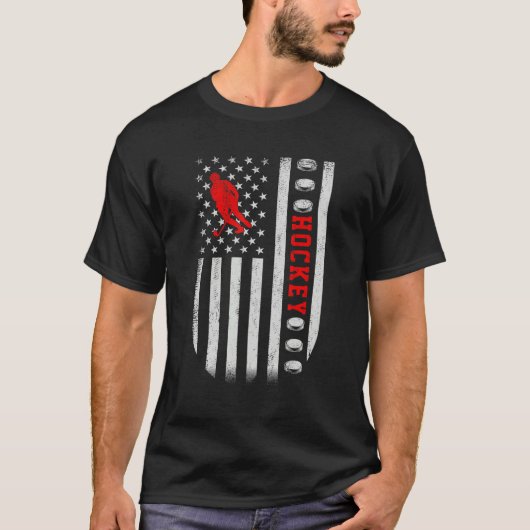US American Flag Sports Patriotic Hockey Tシャツ (正面)