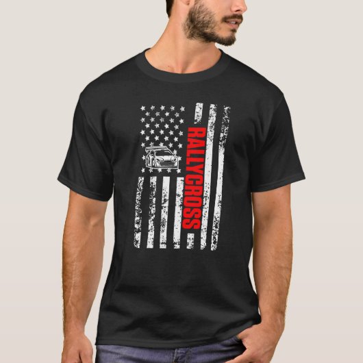 US American Flag Sports Patriotic Racing Rallycros Tシャツ (正面)