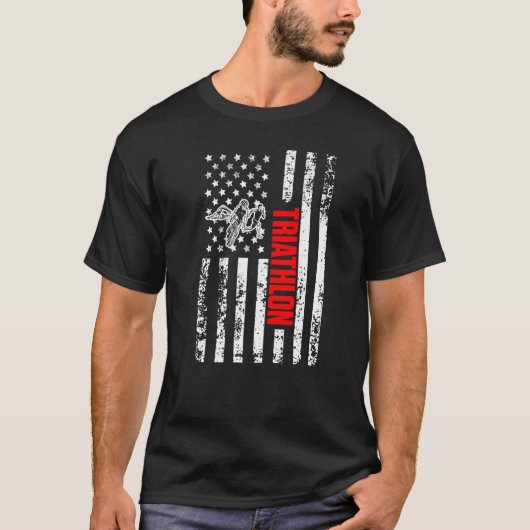 US American Flag Sports Patriotic Triathlon Premiu Tシャツ (正面)