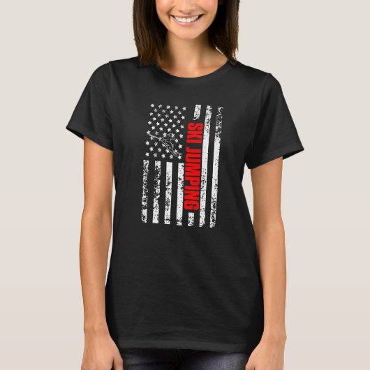 US American Flag Winter Sports Patriotic Ski Jumpi Tシャツ (正面)