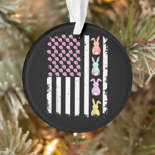 US American Flag with Bunny for Easter Day オーナメント (ツリー)