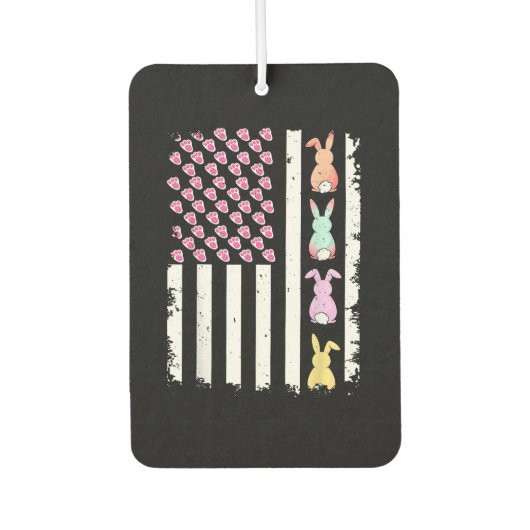 US American Flag with Bunny for Easter Day カーエアーフレッシュナー (正面)