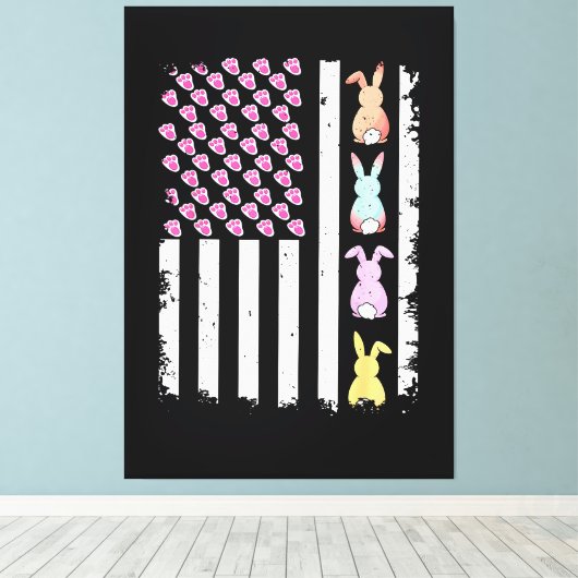 US American Flag with Bunny for Easter Day キャンバスプリント (インサイチュ (ウッドフロア))