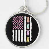 US American Flag with Bunny for Easter Day キーホルダー (正面)