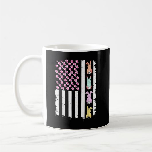 US American Flag with Bunny for Easter Day コーヒーマグカップ (左)