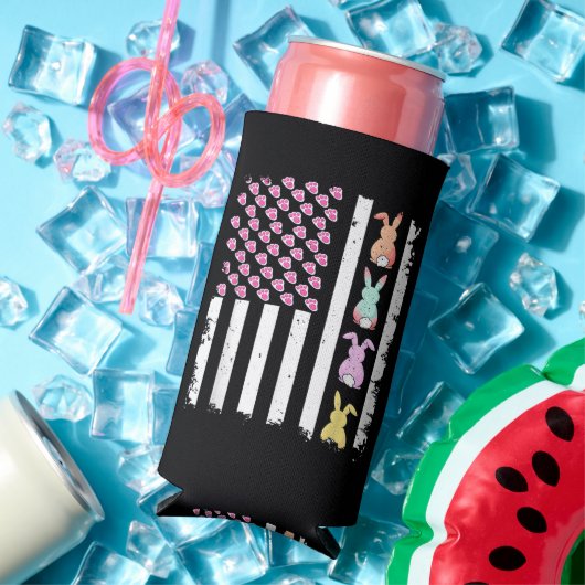 US American Flag with Bunny for Easter Day スリム缶クーラー (インサイチュ 夏)