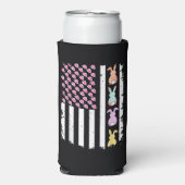 US American Flag with Bunny for Easter Day スリム缶クーラー (Seltzer正面)