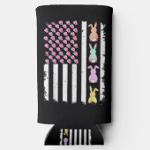 US American Flag with Bunny for Easter Day スリム缶クーラー (裏面)