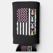 US American Flag with Bunny for Easter Day スリム缶クーラー (正面)