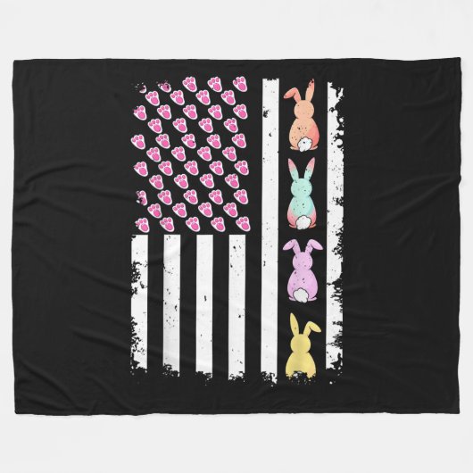 US American Flag with Bunny for Easter Day フリースブランケット (正面(横))