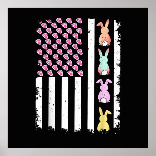US American Flag with Bunny for Easter Day ポスター (正面)