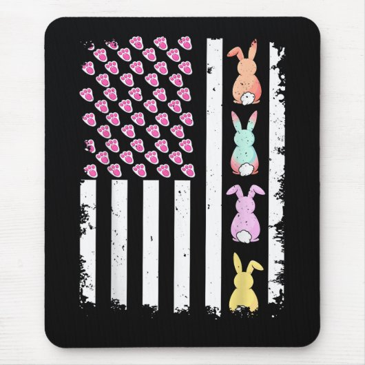 US American Flag with Bunny for Easter Day マウスパッド (正面)