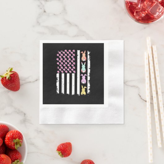 US American Flag with Bunny for Easter Day 縁ありカクテルナプキン (インサイチュ)