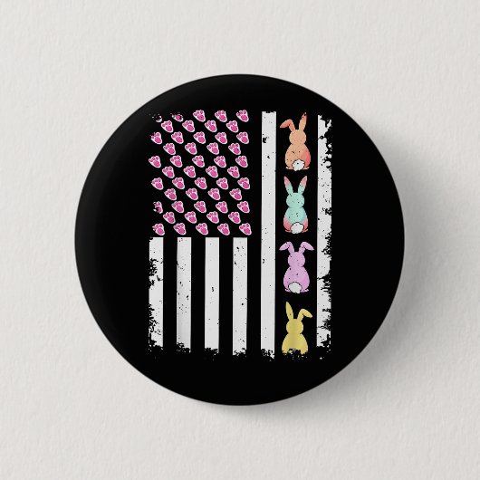 US American Flag with Bunny for Easter Day 缶バッジ (正面)
