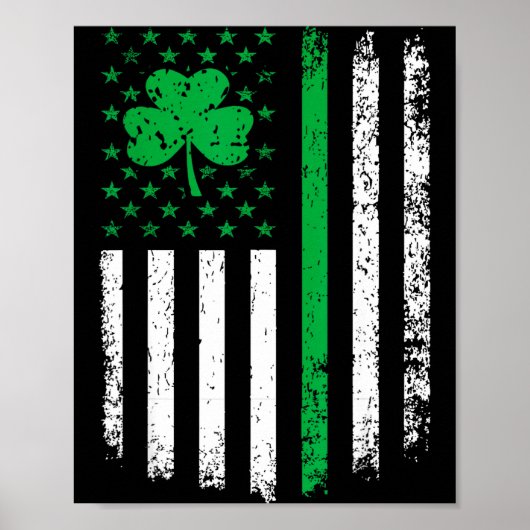 Us american flag with shamrocks for st patricks da ポスター (正面)