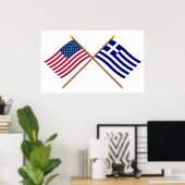 US and Greece Crossed Flags ポスター (ホームオフィス)