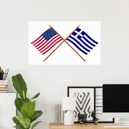 US and Greece Crossed Flags ポスター (ホームオフィス)