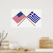 US and Greece Crossed Flags ポスター (キッチン)