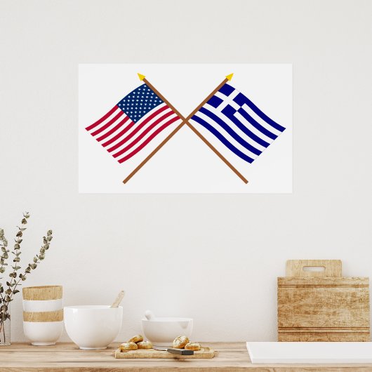 US and Greece Crossed Flags ポスター (キッチン)