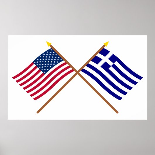 US and Greece Crossed Flags ポスター (正面)