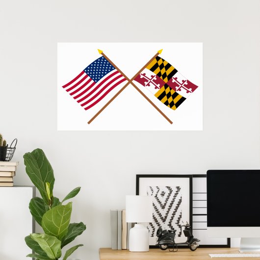 US and Maryland Crossed Flags ポスター (ホームオフィス)