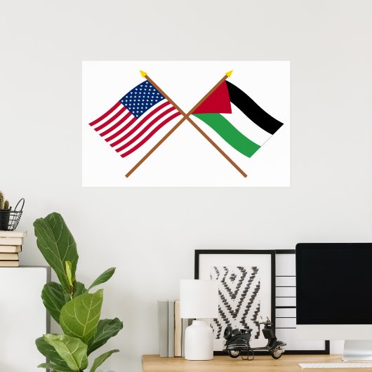 US and Palestinian Movement Crossed Flags ポスター (ホームオフィス)