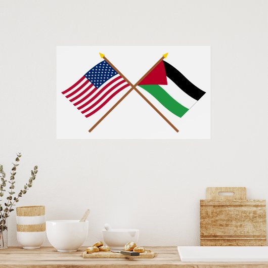 US and Palestinian Movement Crossed Flags ポスター (キッチン)