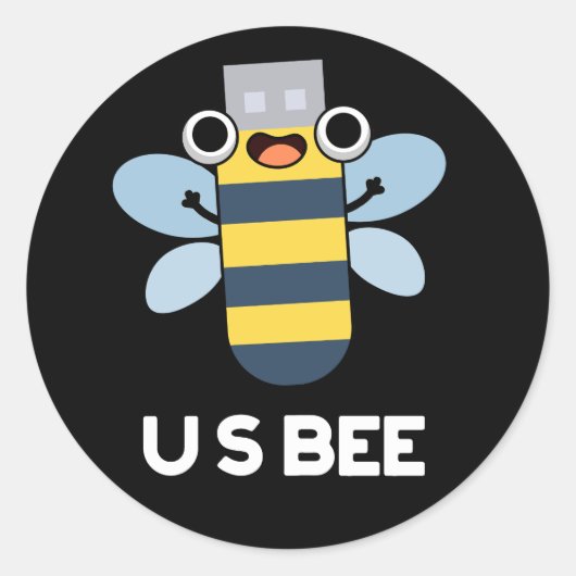 US Bee おもしろい USB Technical Pun Dark BG ラウンドシール (正面)