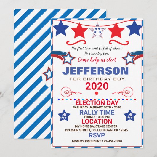 US BIRTHDAY BOY ELECTION BIRTHDAY INVITATION 招待状 (正面/裏面)