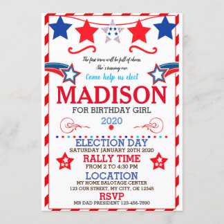 US BIRTHDAY GIRL ELECTION BIRTHDAY INVITATION 招待状