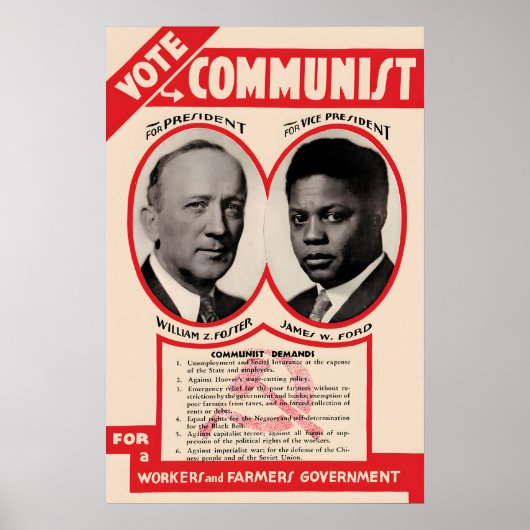 US Communist Party Election Poster, William Foster ポスター (正面)