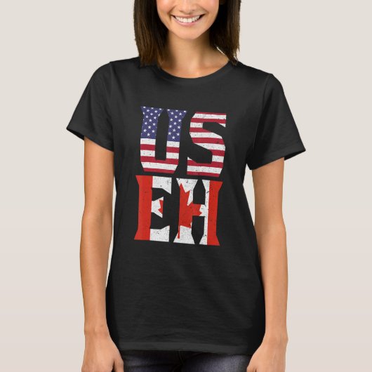 US EHアメリおもしろいカ合衆国カナダ国旗 Tシャツ (正面)